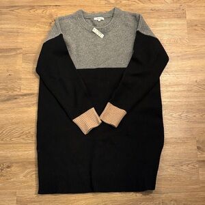 Madewell Elegant Colorblock Crew Neck Sweater Dress- Gray, Black, and Tan